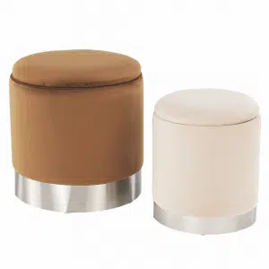 Set două taburete, maro/crom argintiu şi bej/crom argintiu, AIGUL SET
