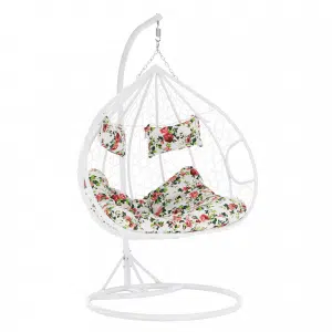 Scaun agăţat dublu, alb/model floral, DALVEA NEW