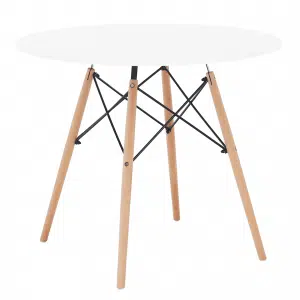 Masă de bucătărie, albă/fag, diametru 90 cm, GAMIN NEW 90