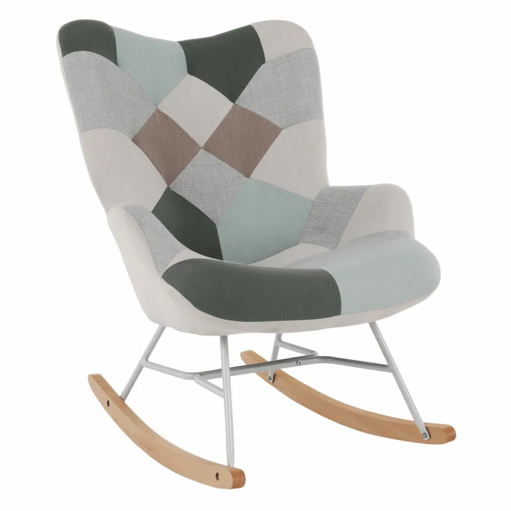 Fotoliu balansoar, patchwork verde-alb/alb/fag, GERON 1 - magazin mobila Fotoliu balansoar, patchwork verde-alb/alb/fag, GERON