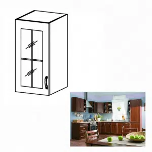 Dulap superior G30S cu geam, model stânga, nuc Milano, SICILIA