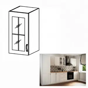 Dulap superior G30S cu geam, model stânga, alb/pin Andersen, SICILIA