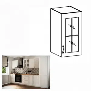 Dulap superior G30S cu geam, model dreapta, alb/pin Andersen, SICILIA