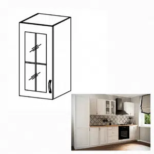 Dulap superior G40S cu geam, model stânga, alb/pin Andersen, SICILIA