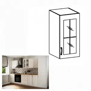 Dulap superior G40S cu geam, model dreapta, alb/pin Andersen, SICILIA