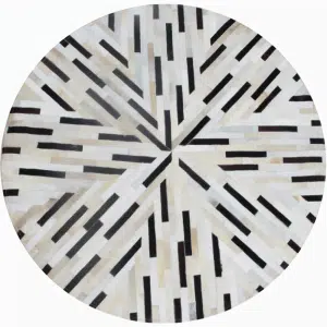 Covor de lux din piele, negru/bej/alb, patchwork, 150x150, PIELE DE VITĂ TIP 8