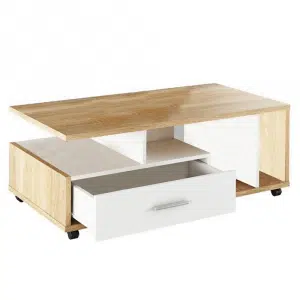 Măsuţă de cafea, alb/stejar sonoma, DECHEN