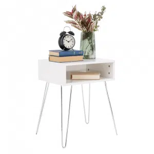 Noptieră / masă, alb / crom, LAMEJ