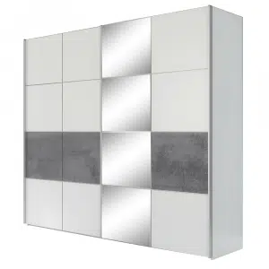 Dulap cu uşi glisante, gri/alb mat, PUNO