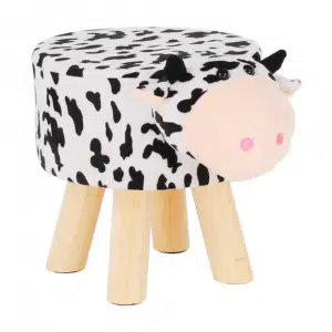 Taburet în formă de văcuţă, catifea Velvet alb/negru/natural, MOLLY