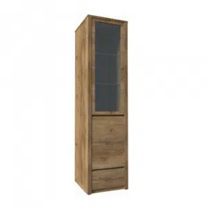 Vitrină cu un sertar şi uşi împărţite pline şi cu sticlă, stejar lefkas închis, MONTANA W1D