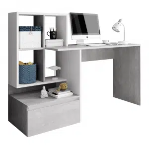 Masă PC, beton/alb mat, NEREO