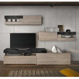 Mobilă de living, pal melaminat, gri/stejar nelson, IOVA