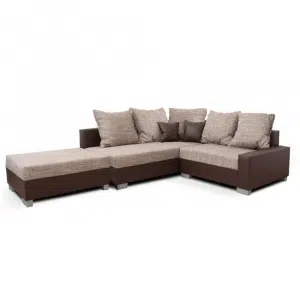 Colţar tapiţat cu taburet, alová maro/stofă maro, model stânga, IDA NEW