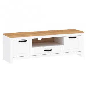 Măsuţă RTV, alb alba / stejar craft auriu, LANZETTE B