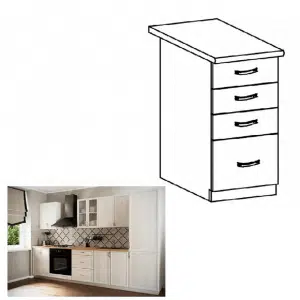 Dulap inferior D40S4 cu 4 sertare, alb/pin Andersen, SICILIA