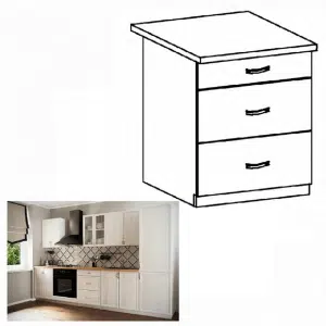 Dulap inferior D60S3 cu sertare, alb/pin Andersen, SICILIA