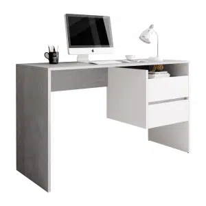 Masă PC, beton/alb mat, TULIO
