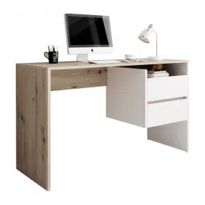 Masă PC, stejar artisan/alb mat, TULIO
