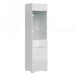 Vitrină 1D1W, alb / alb cu luciu extra ridicat HG, JOLK