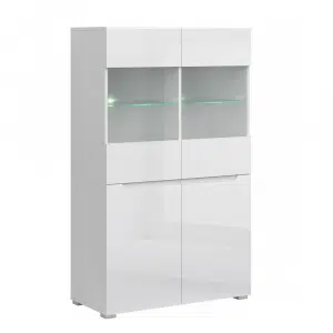 Vitrină 2D2W, alb / alb cu luciu extra ridicat HG, JOLK